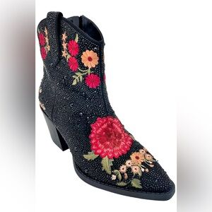 INC International Concepts Black Floral Embroidered Ankle Boots